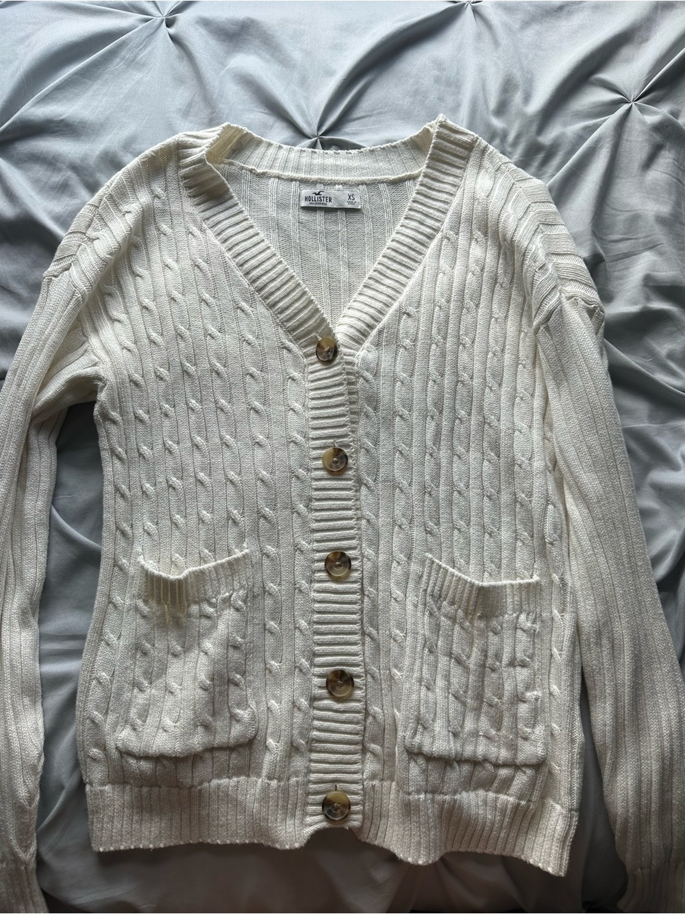 Hollister Ivory Cable Knit Button-Up Cardigan